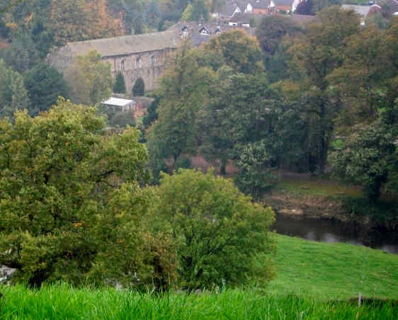 Whalley village with Cistercian Abbey buildings centre